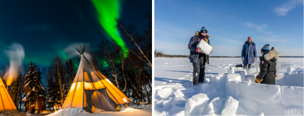 (Left) Aurora Village | Photo: Adam Pisani/NWT Tourism, (Right) Blachford Lake Lodge | Photo: Kaila Walton Photography