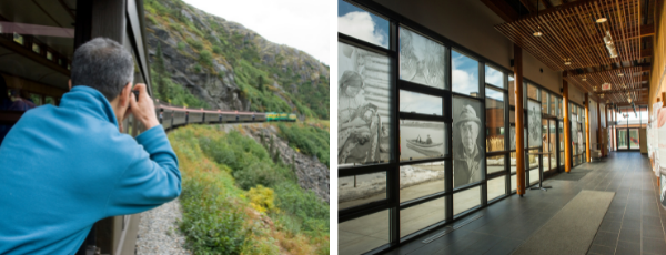 (Left) White Pass & Yukon Route Railway | Photo: Government of Yukon, (Right) Kwanlin Dün Cultural Centre | Photo: Archbould Photography